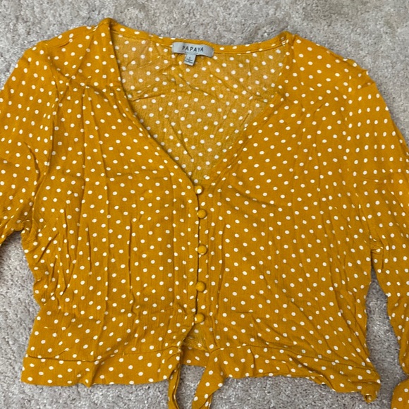Papaya PolkaDot crop top Sz L - Picture 3 of 7